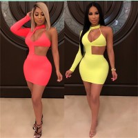 Backless Bodycon Club Party Dress Women Plus Size Halter Solid One Shoulder Slim Sexy Short Dress Red Yellow